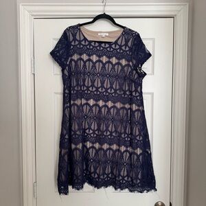 Elegant Navy Lace Overlay Dress
